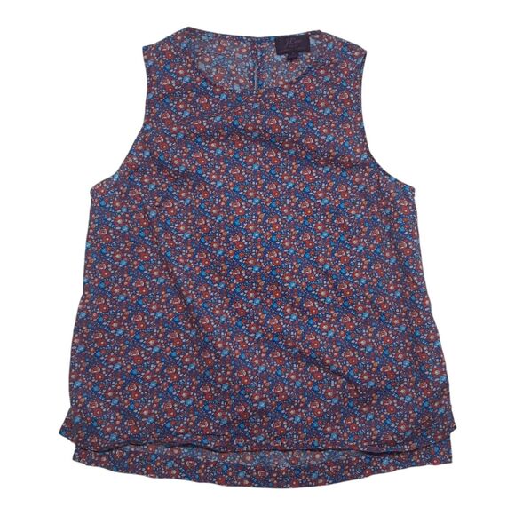 J. Crew Liberty Fabrics Betsy Ann Tank Top Floral Keyhole Back Blue Red Womens 8 - Picture 1 of 9